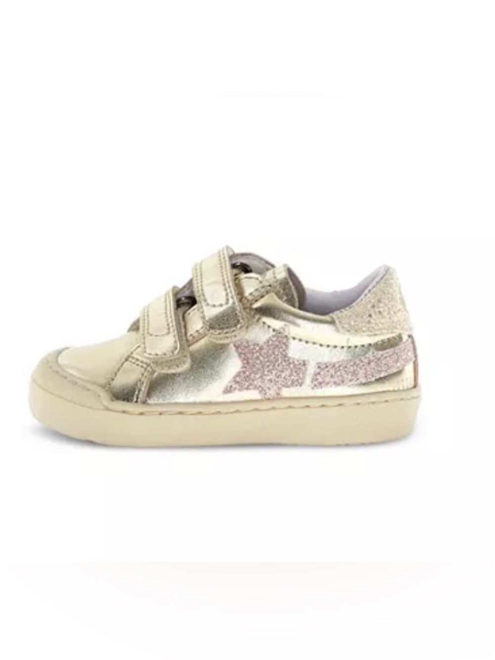 Naturino Girls' Gold Glitter with Pink Star Sneakers